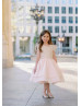 Light Pink Satin Pearl Embellished Flower Girl Dress